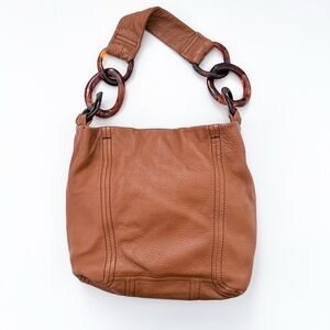 Kate Landry Brown Pebbled Leather Bucket Shoulder Bag